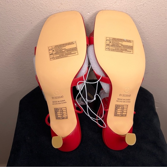 New Size 8 Forever 21 Red Open Toe Kitten Heels Bow On Toe Strappy Design - Picture 5 of 13